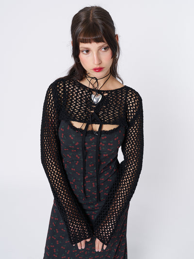 Ramona Black Lace Up Knitted Shrug - Minga EU