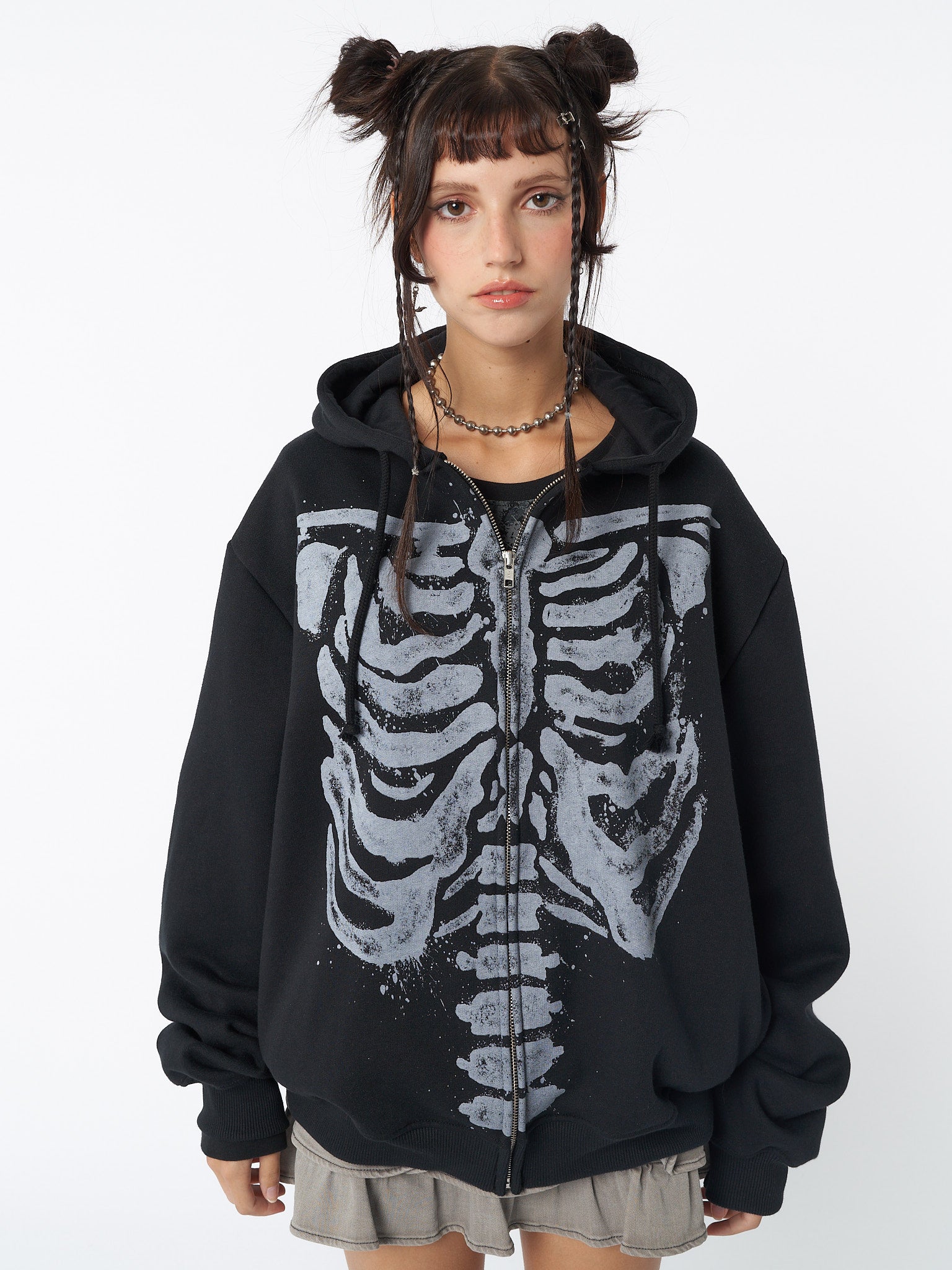 Skeleton Black Zip Up Hoodie Jacket | Minga London – Minga London EU