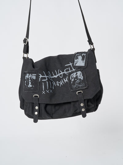 Troublemaker Black Canvas Messenger Bag - Minga EU