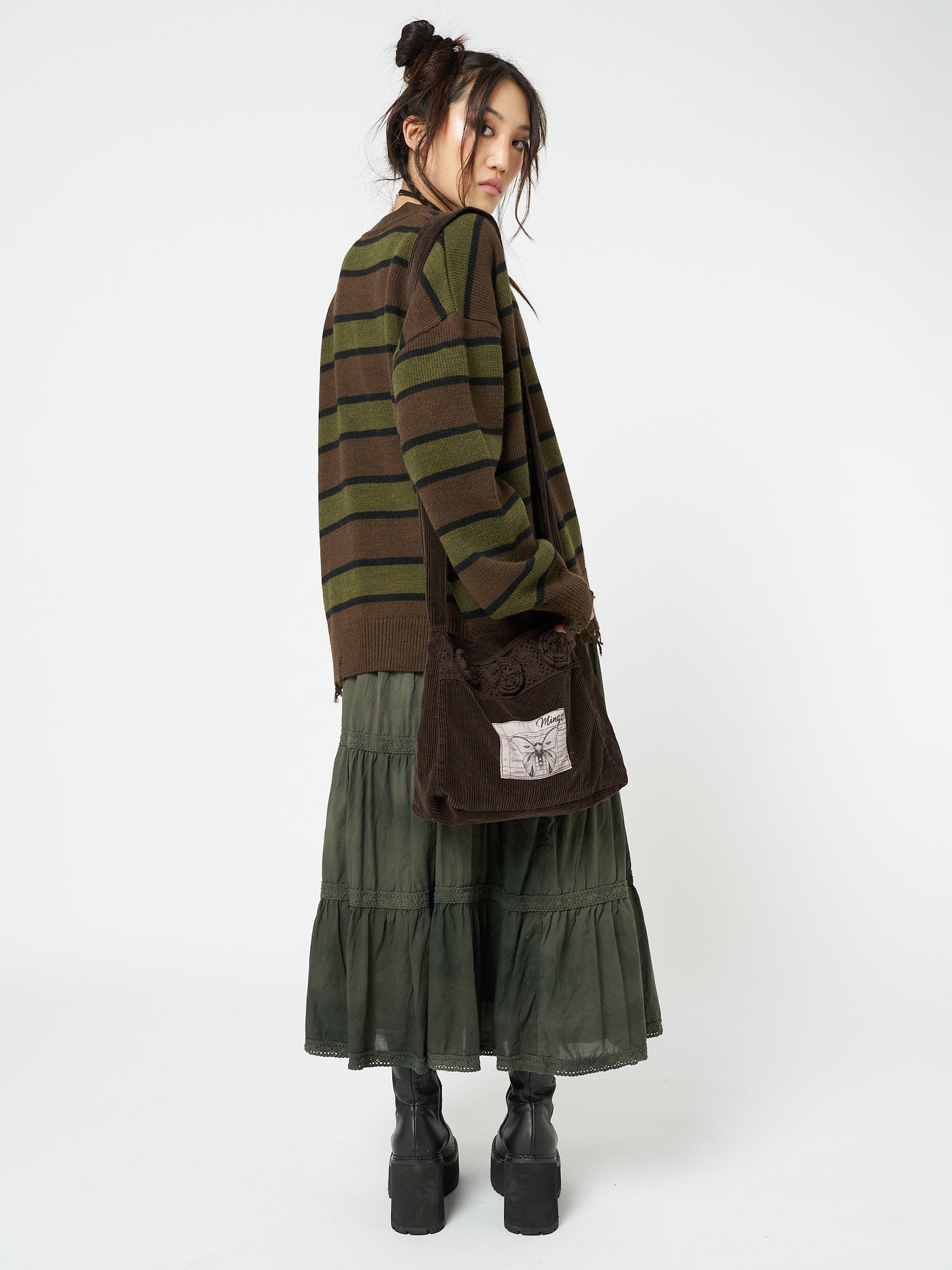 Neesa Brown & Green Stripe Knit Cardigan - Minga EU