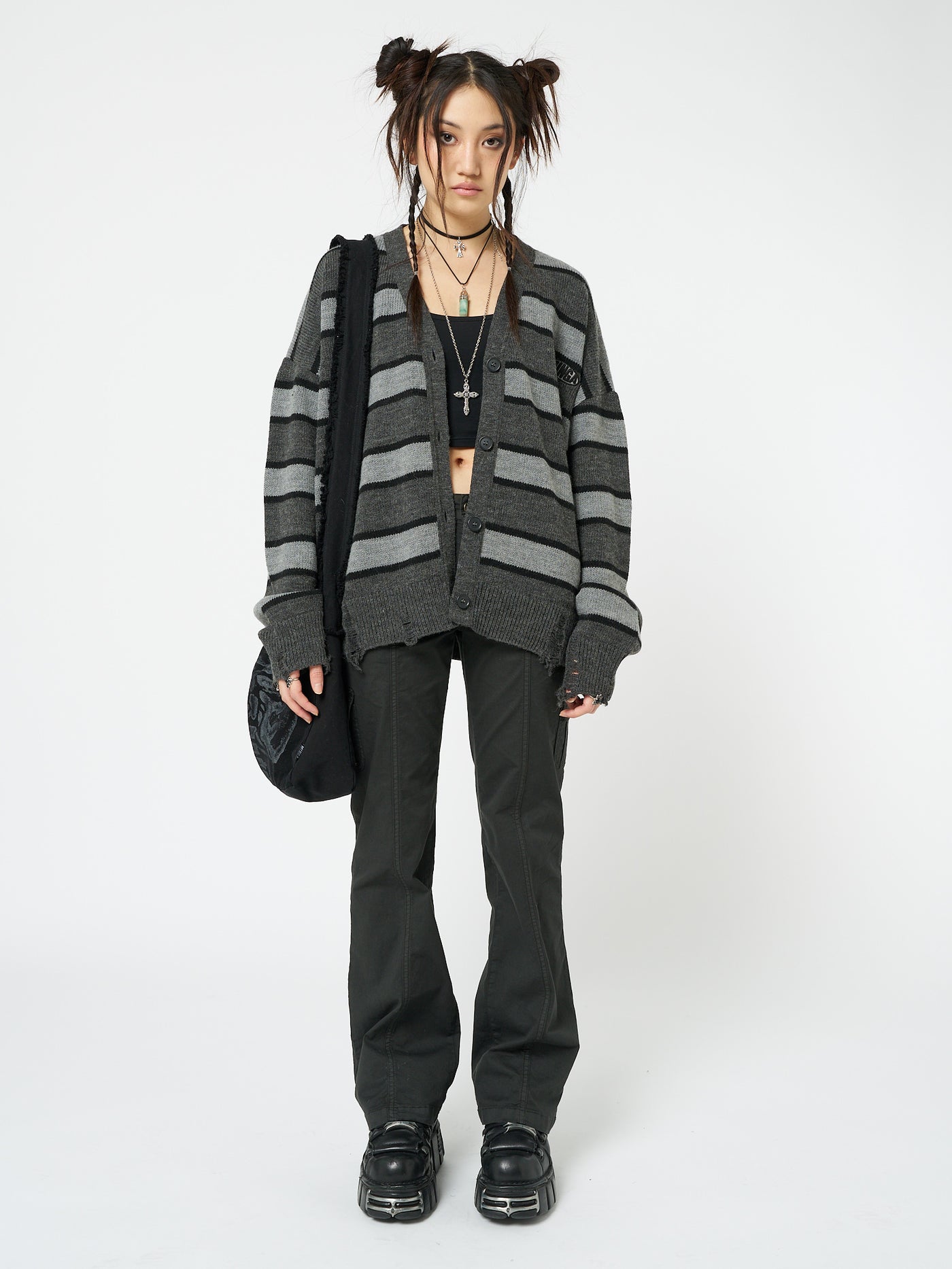 Neesa Grey & Black Stripe Knit Cardigan - Minga EU