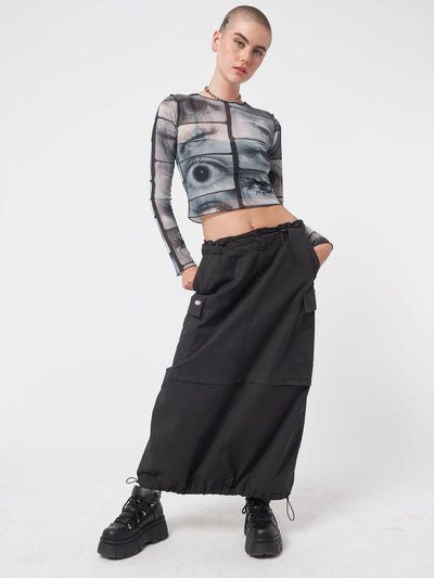Mesh crop top with all over Mirror Eyes graphic print