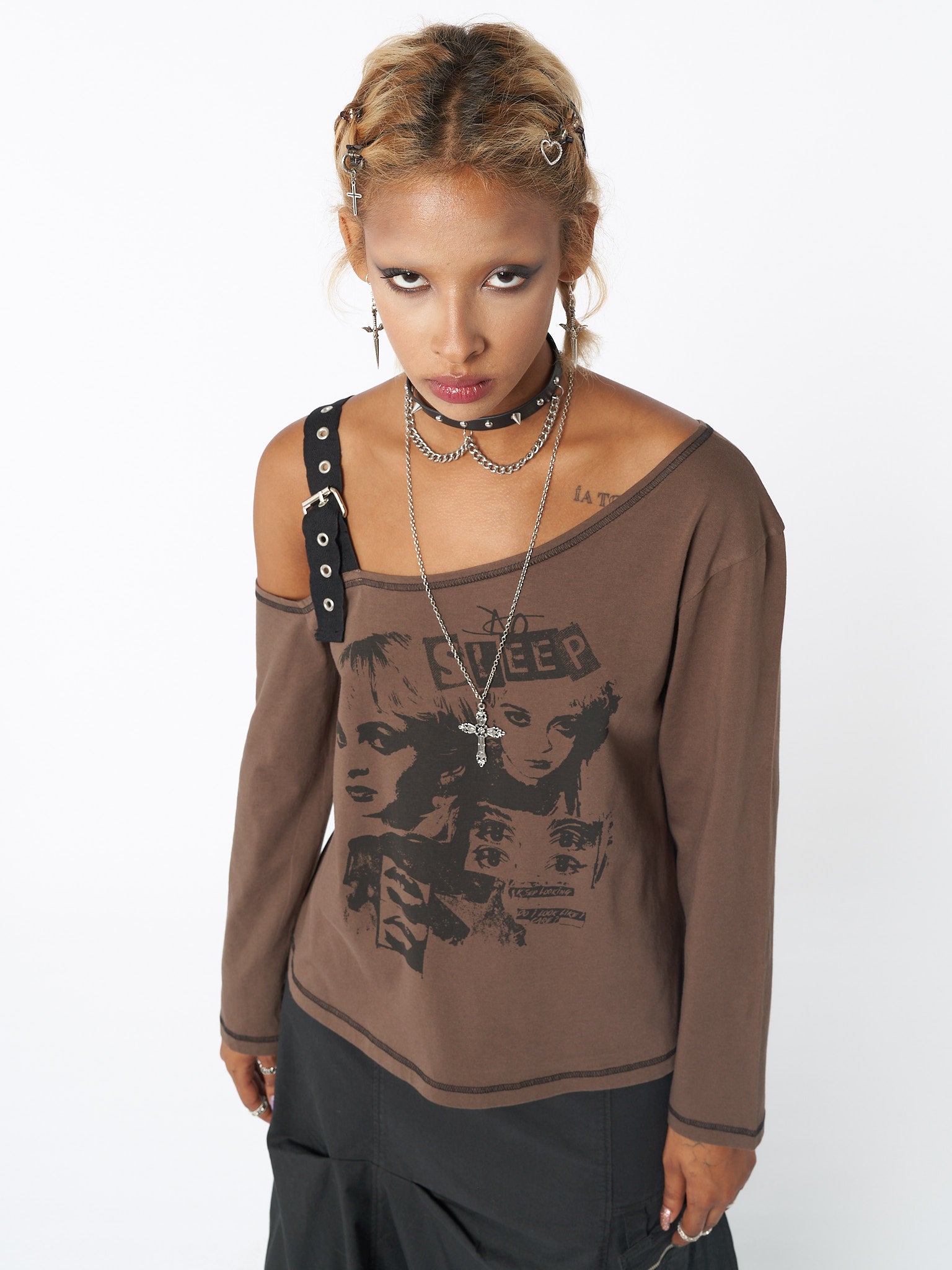 No Sleep Brown Asymmetric Top - Minga EU