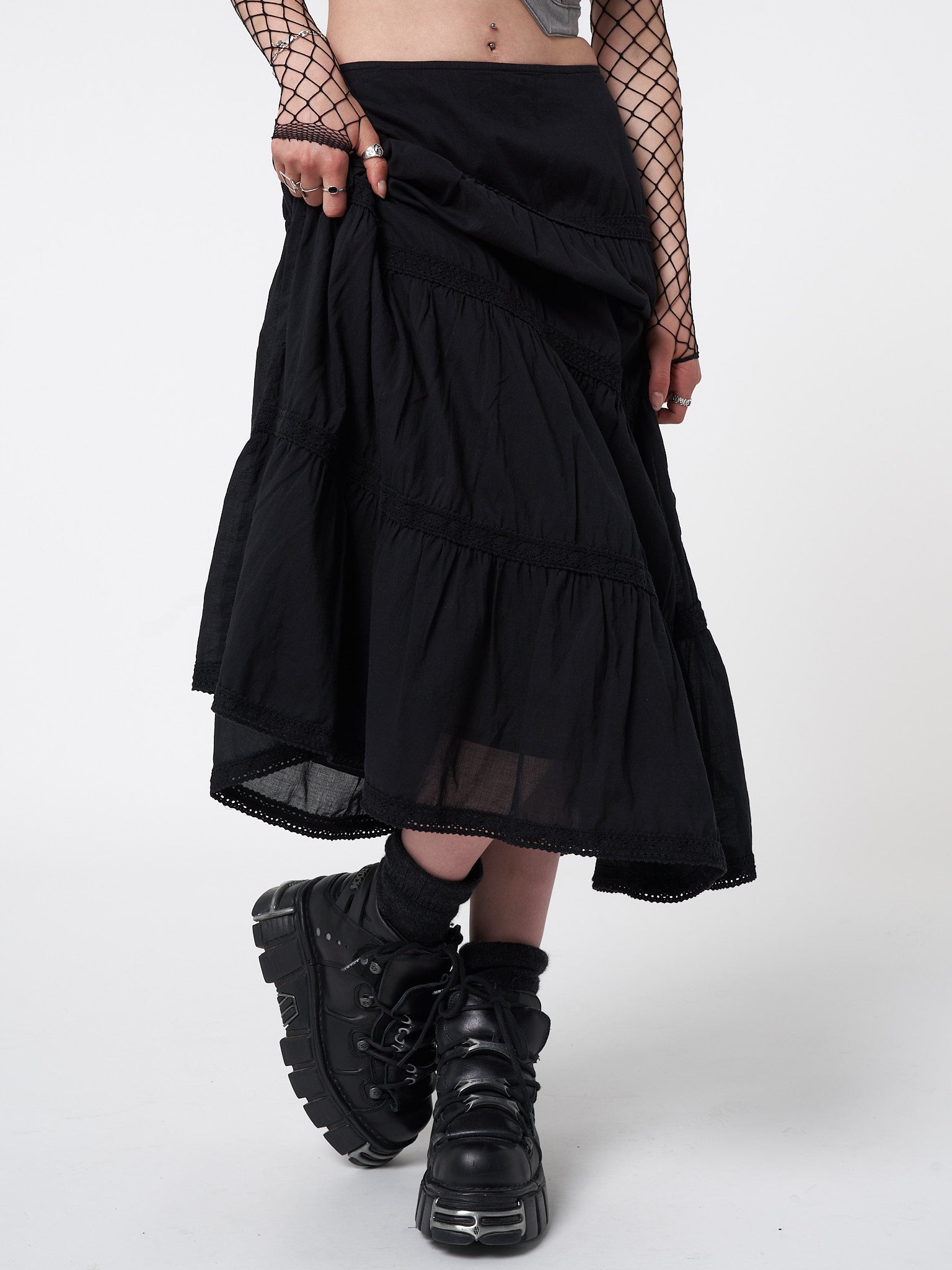 Raven Black Ruffle Lace Maxi Skirt | Minga London – Minga London EU