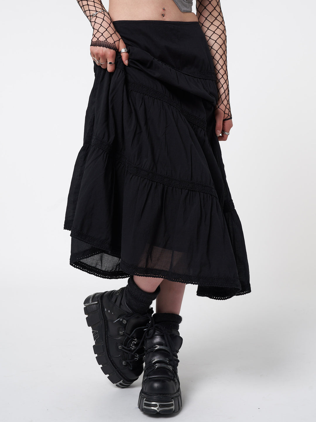◇LENINA◇ STELLY ruffled wrap skirt_black Knit Sasha Long Skirt - Black