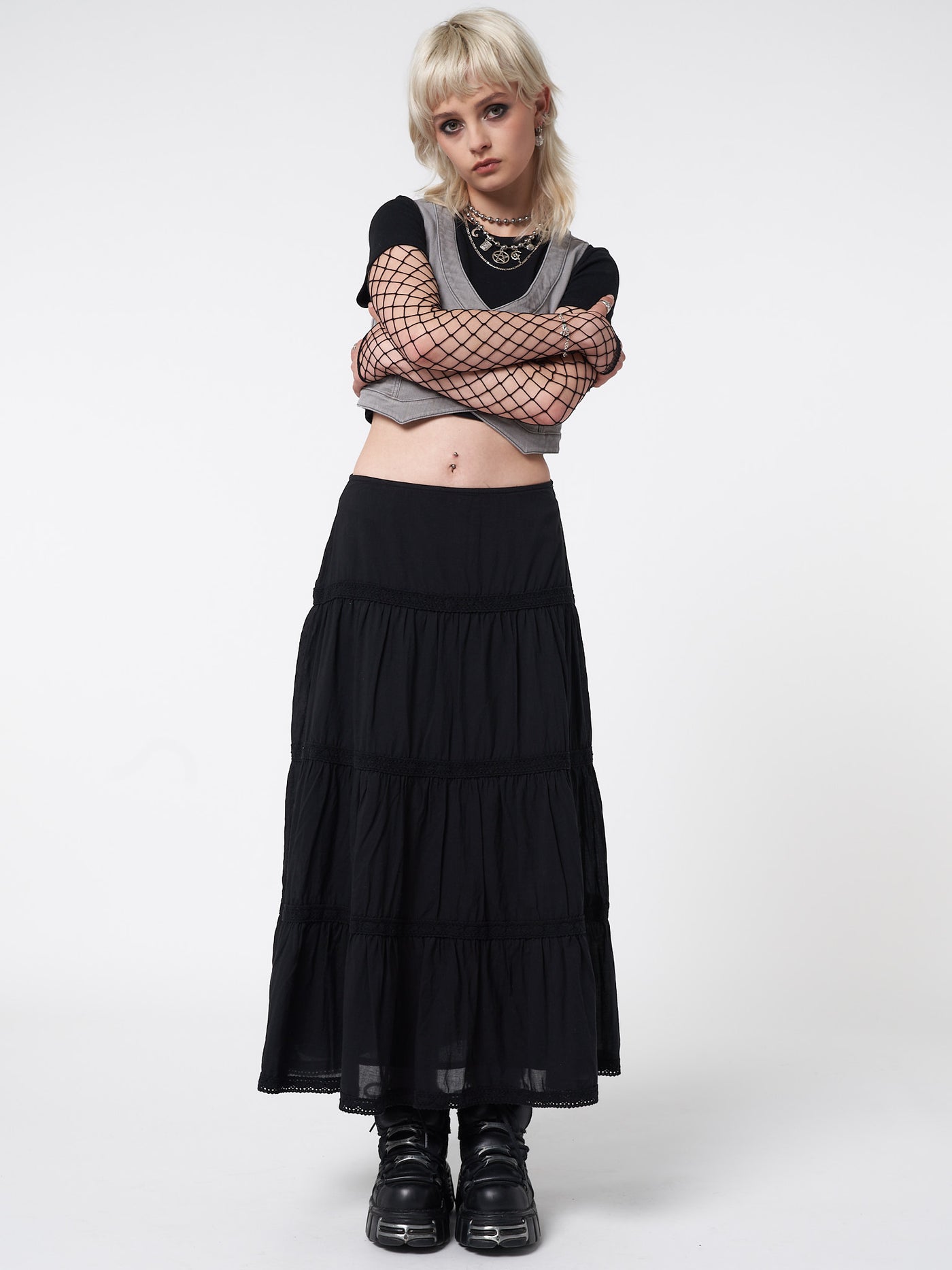 Raven Ruffle Lace Maxi Skirt - Minga EU